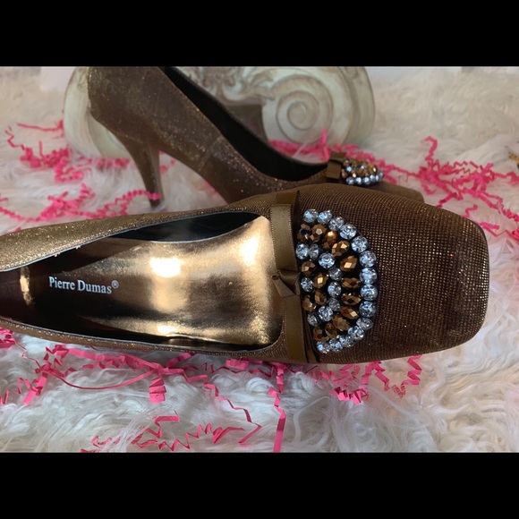 Pierre Dumas Heels (Bronze Sparkle with clear and bronze stones) - Picture 4 of 7